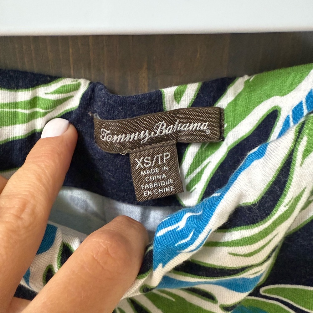 Tommy Bahama Navy and Green Leaf Shirt